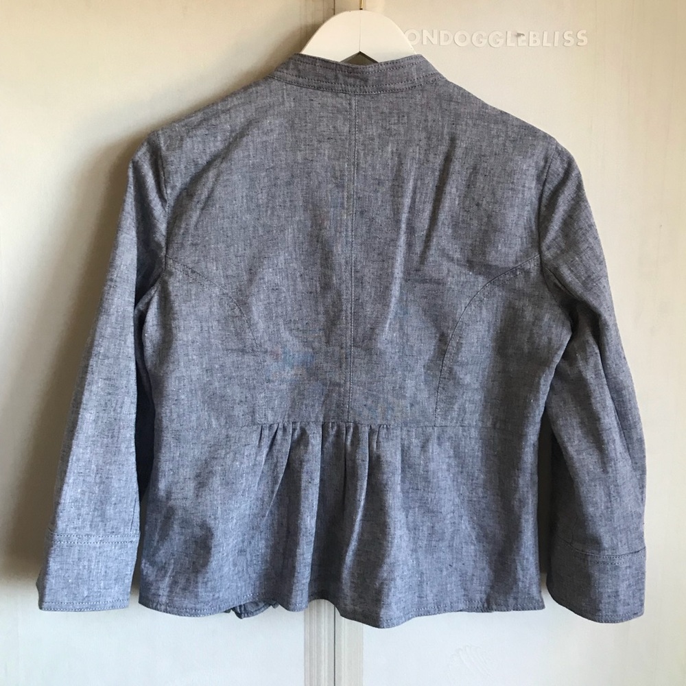 LOFT Light Blue Linen Cotton Ruffle Trim Blazer - Picture 4 of 8